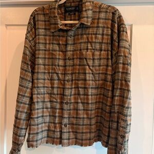 Abercrombie & Fitch Plaid Flannel Shirt in Brown and Cream Cropped
